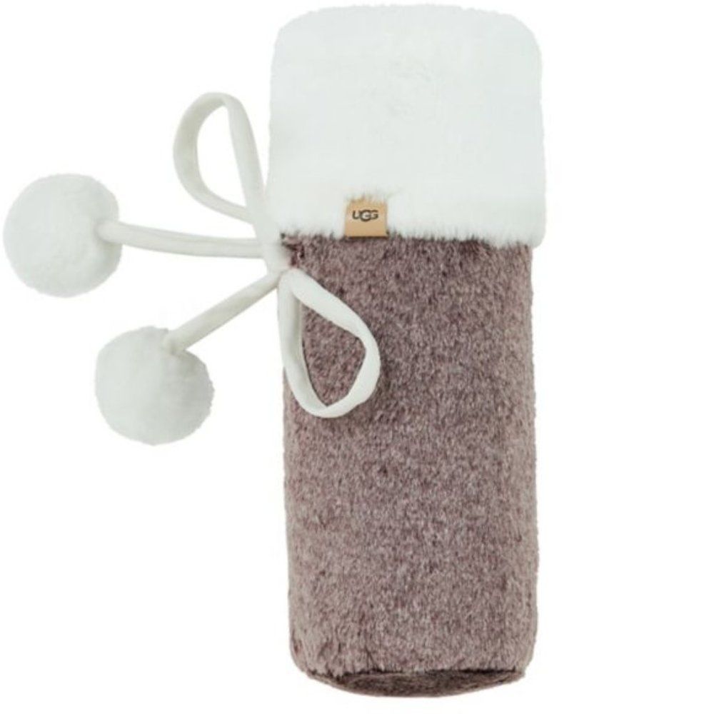 UGG Dawson Pom Pom Faux Fur Wine Bottle Holder in Cabernet NWT